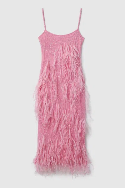 Rachel Gilbert Rachel Sequin Feather Midi Dress In Orchid