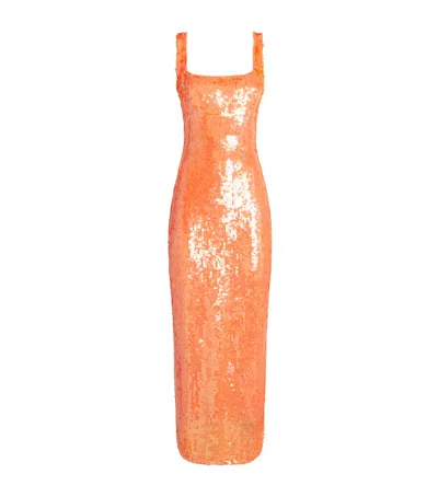 Rachel Gilbert Sequin Kayla Column Gown In Orange