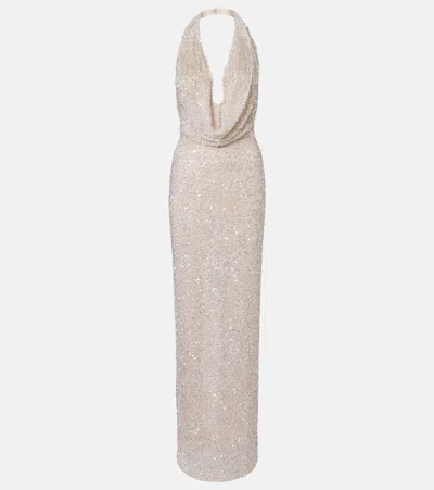 Rachel Gilbert Sequined Gown In White