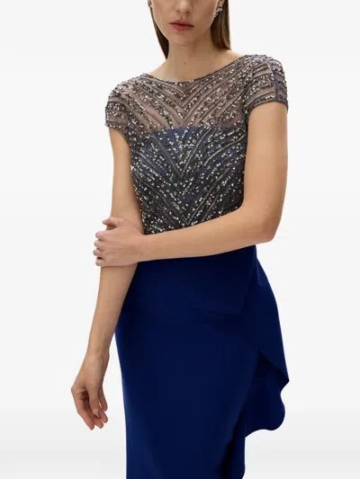 Rachel Gilbert Sequin-embellished Ruffled Maxi Dress In Blue