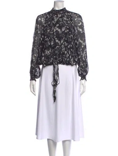 Pre-owned Rachel Gilbert Silk Floral Print Blouse In Black