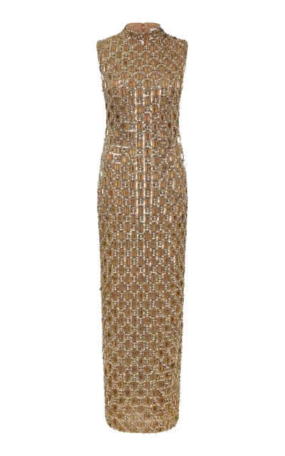 Rachel Gilbert Sinclair Embellished Column Gown In Brown