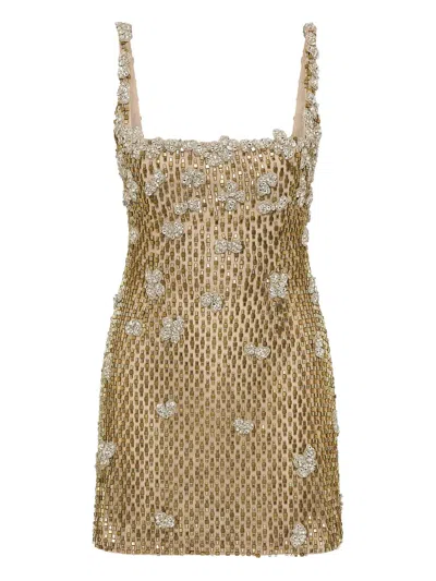 Rachel Gilbert Solana Beaded Mini Cocktail Dress In Brown