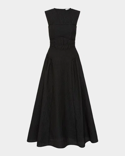 Rachel Gilbert Sophia Bustier Drop-waist Textured Tea-length Dress In Black