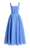 Rachel Gilbert Sophia Gathered Jacquard Maxi Dress In Blue