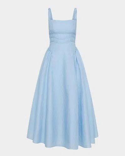 Rachel Gilbert Sophia Strap Textured Jacquard Tea-length Dress In Blue