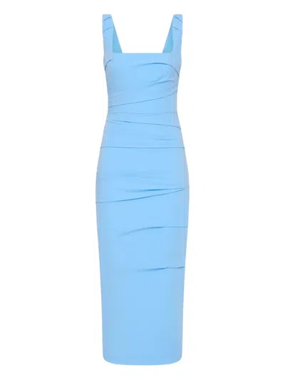 Rachel Gilbert Square-neck Draped Midi Dress In Blue