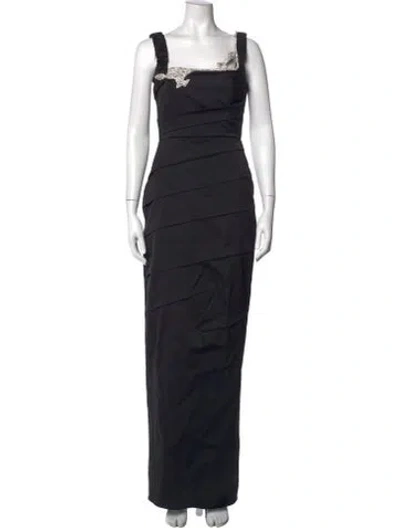 Pre-owned Rachel Gilbert Square Neckline Long Dress In Black
