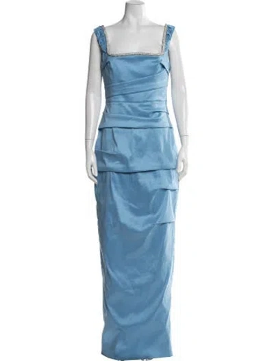 Pre-owned Rachel Gilbert Square Neckline Long Dress In Blue