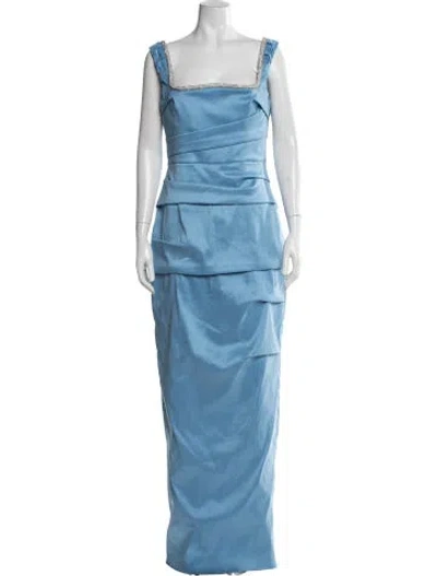 Pre-owned Rachel Gilbert Square Neckline Long Dress W/ Tags In Blue