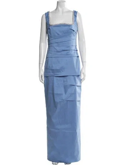 Pre-owned Rachel Gilbert Square Neckline Long Dress W/ Tags In Blue