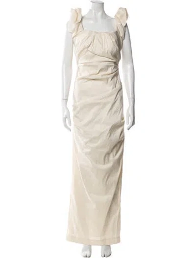 Pre-owned Rachel Gilbert Square Neckline Long Dress In White