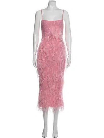 Pre-owned Rachel Gilbert Square Neckline Midi Length Dress In Pink