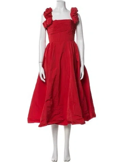 Pre-owned Rachel Gilbert Square Neckline Midi Length Dress In Red