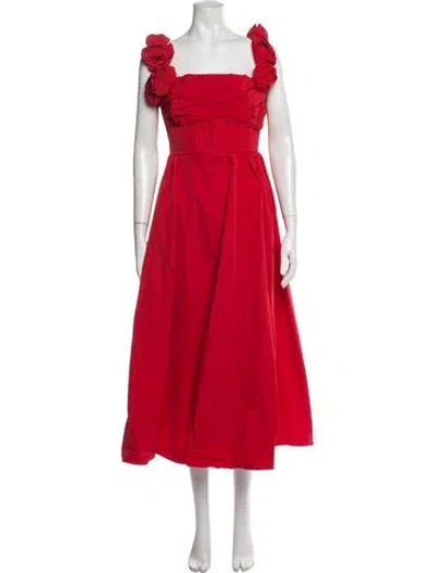 Pre-owned Rachel Gilbert Square Neckline Midi Length Dress In Red