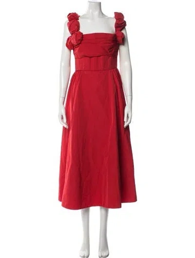 Pre-owned Rachel Gilbert Square Neckline Midi Length Dress In Red