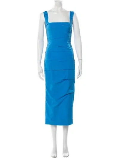 Pre-owned Rachel Gilbert Square Neckline Midi Length Dress W/ Tags In Blue