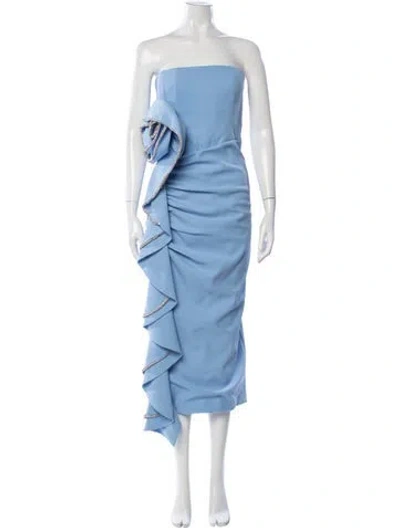 Pre-owned Rachel Gilbert Strapless Midi Length Dress In Blue