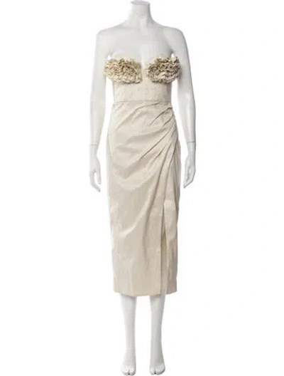 Pre-owned Rachel Gilbert Strapless Midi Length Dress In Neutrals