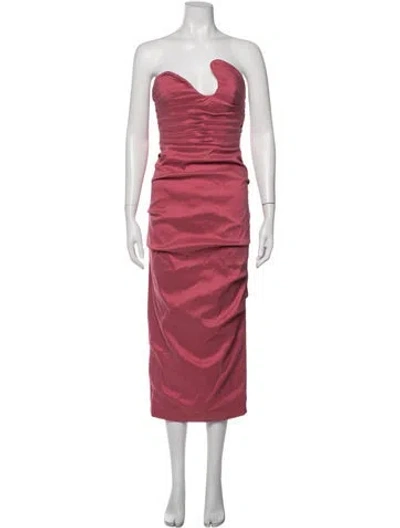 Pre-owned Rachel Gilbert Strapless Midi Length Dress In Pink