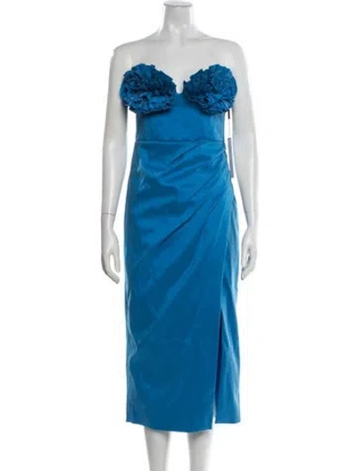 Pre-owned Rachel Gilbert Strapless Midi Length Dress W/ Tags In Blue