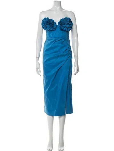 Pre-owned Rachel Gilbert Strapless Midi Length Dress W/ Tags In Blue