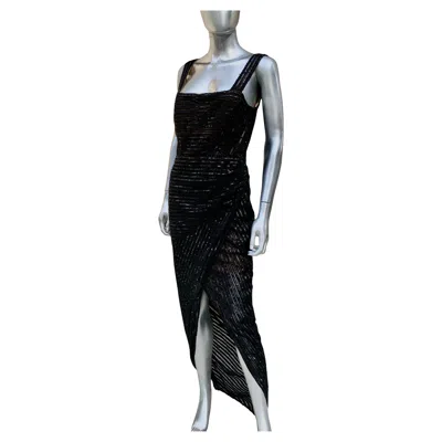 Pre-owned Rachel Gilbert Stunning Black Beaded/sequin Cutaway Evening Dress Size 8 Nwt