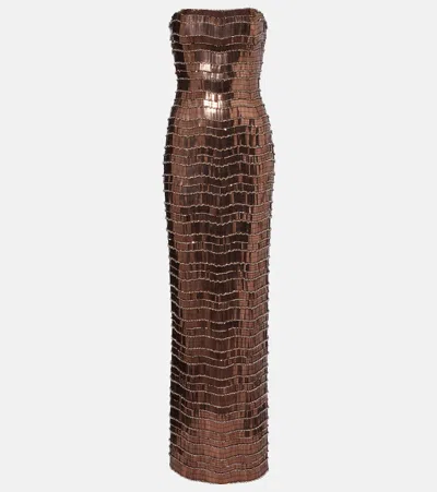 Rachel Gilbert Sylvie Embellished Gown In Brown