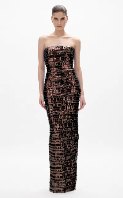 Rachel Gilbert Sylvie Strapless Sequin Tulle Gown In Brown