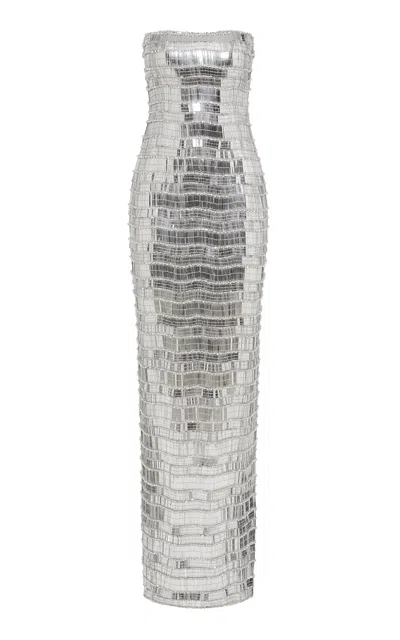 Rachel Gilbert Sylvie Strapless Sequin Tulle Gown In Silver