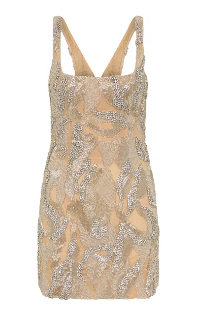 Rachel Gilbert Toulouse Crystal Embellished Tulle Mini Dress In Silver