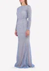 Rachel Gilbert Viera Embellished Floor-length Gown In Blue