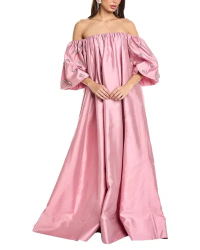 Rachel Gilbert Violet Beaded Silk-blend Gown In Pink