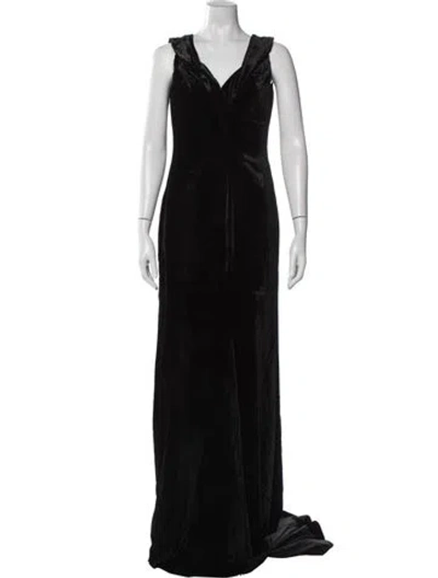 Pre-owned Rachel Gilbert V-neck Long Dress In Black