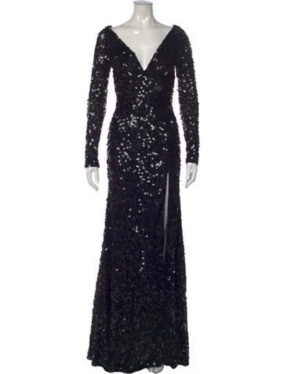 Pre-owned Rachel Gilbert V-neck Long Dress In Black