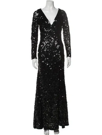 Pre-owned Rachel Gilbert V-neck Long Dress In Black