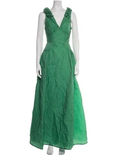 Pre-owned Rachel Gilbert V-neck Long Dress In Green