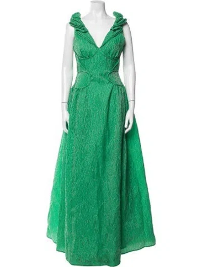 Pre-owned Rachel Gilbert V-neck Long Dress In Green