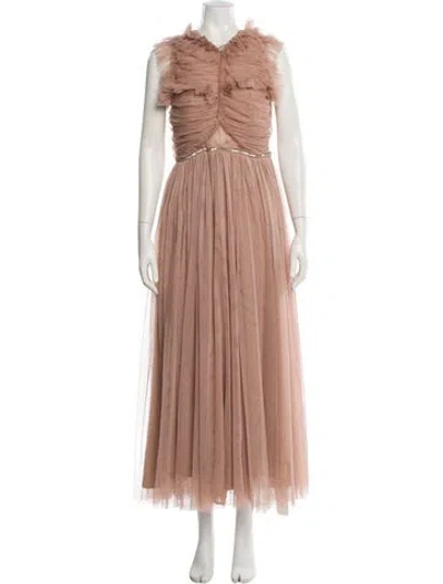 Pre-owned Rachel Gilbert V-neck Long Dress In Neutral