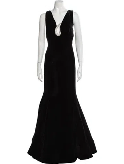 Pre-owned Rachel Gilbert V-neck Long Dress W/ Tags In Black