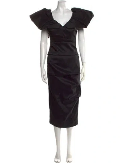 Pre-owned Rachel Gilbert V-neck Long Dress W/ Tags In Black