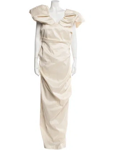 Pre-owned Rachel Gilbert V-neck Long Dress W/ Tags In Neutrals