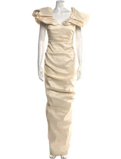 Pre-owned Rachel Gilbert V-neck Long Dress W/ Tags In Neutrals