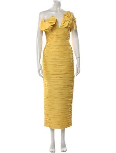 Pre-owned Rachel Gilbert V-neck Long Dress In Yellow