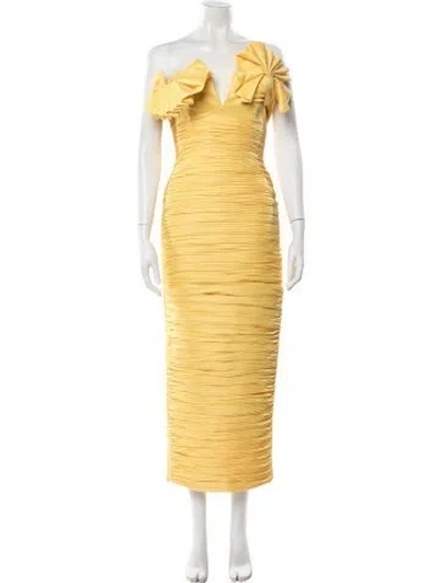Pre-owned Rachel Gilbert V-neck Long Dress In Yellow