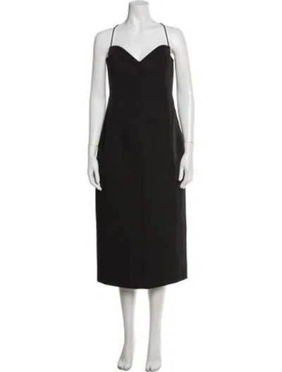 Pre-owned Rachel Gilbert V-neck Midi Length Dress In Black