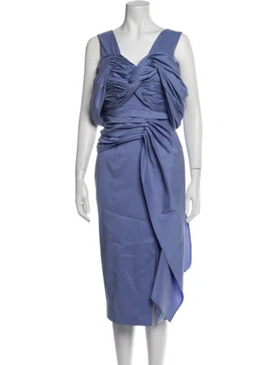 Pre-owned Rachel Gilbert V-neck Midi Length Dress In Blue