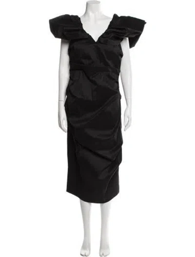 Pre-owned Rachel Gilbert V-neck Midi Length Dress W/ Tags In Black