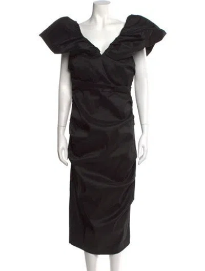 Pre-owned Rachel Gilbert V-neck Midi Length Dress W/ Tags In Black