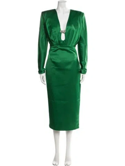 Pre-owned Rachel Gilbert V-neck Midi Length Dress W/ Tags In Green
